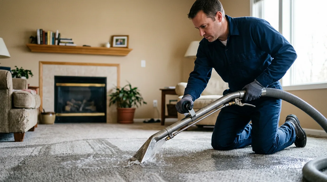 Water damage restoration technician working near Montrose, IL